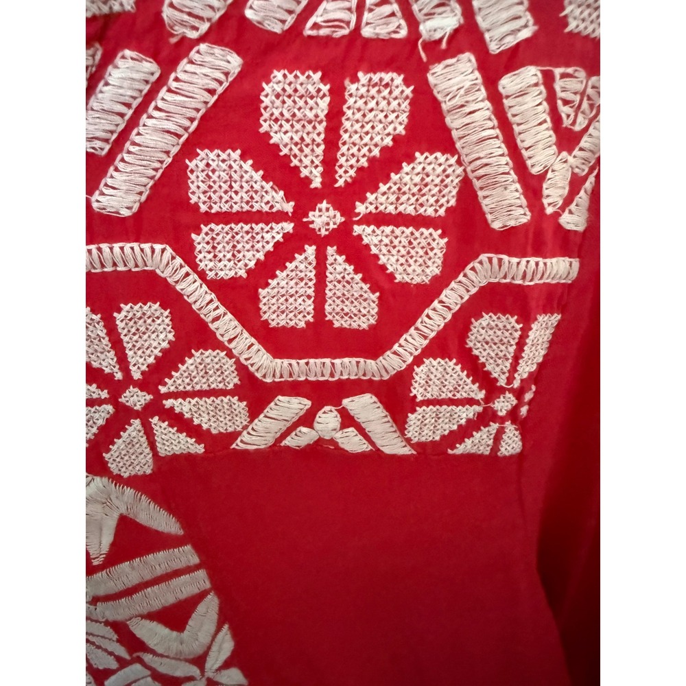 Crown & Ivy Womens Red Embroidered Tassel Tie Peasant Blouse Top Large L - Picture 3 of 5